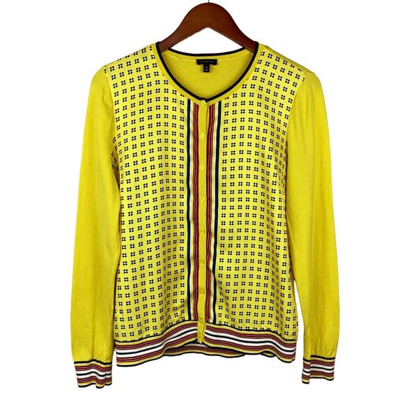 Talbots Yellow Cardigan Sweater Contrasting Fabric Knit Button Front Women’s M - Picture 1 of 8